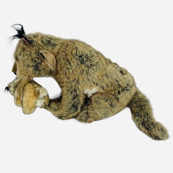 RARE Vintage 90s Large 27" Realistic Lynx with Baby Kitten Cub Plush Wildcat Toy - Picture 2 of 12